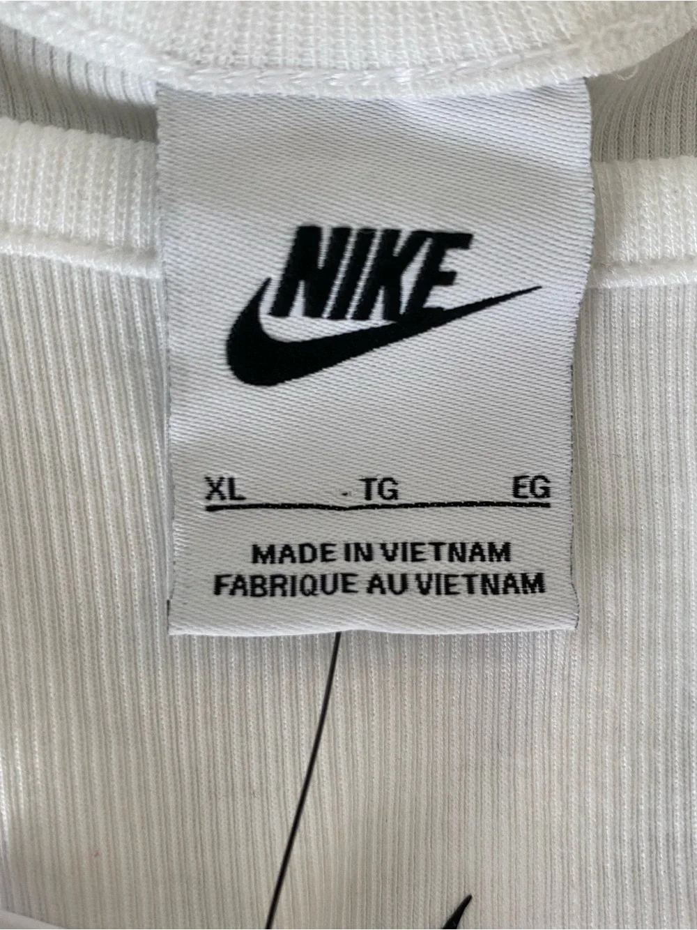 Nike White Ribbed Crop Tank with Black Swoosh